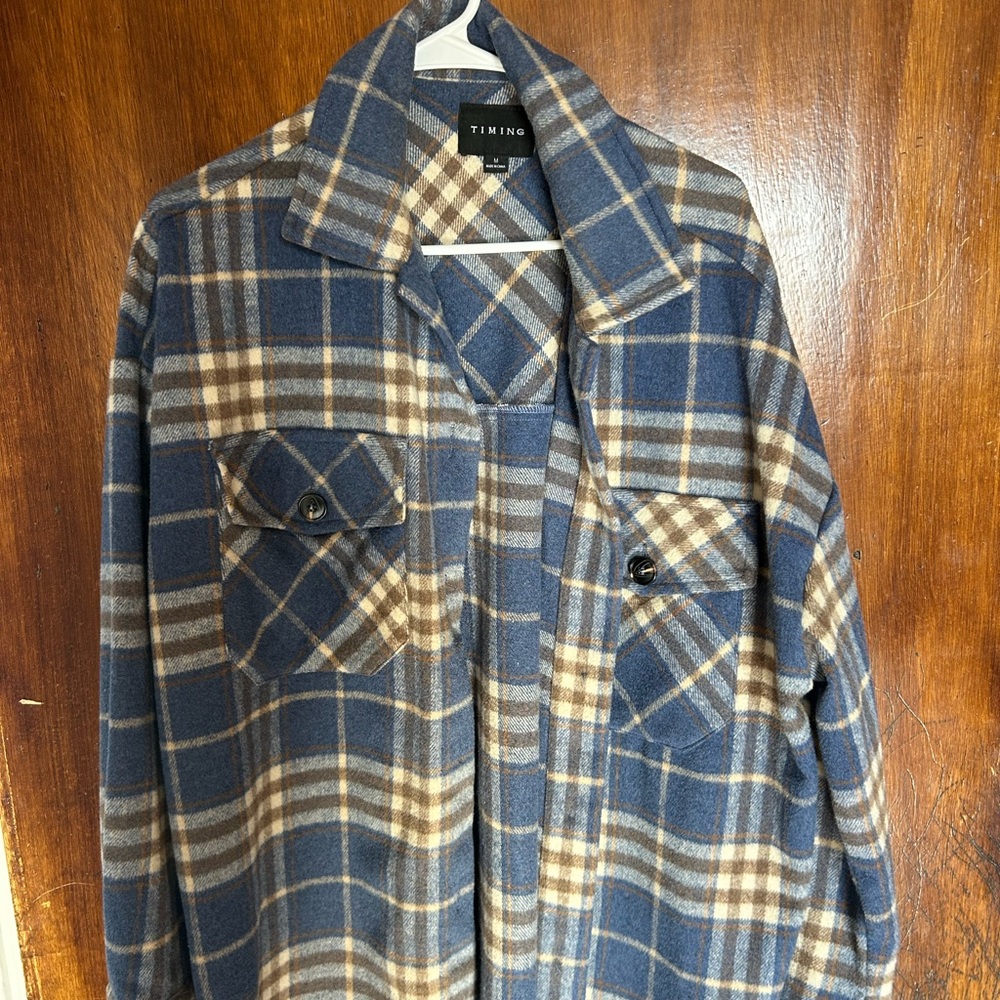 Ting Blue and Brown Plaid Shirt Jacket